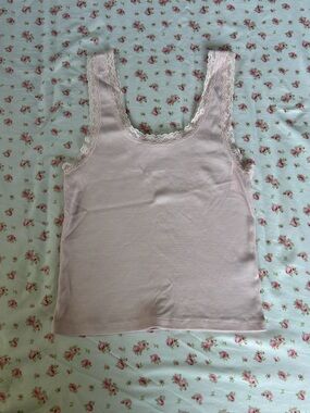 Abound Lace-Trim Ribbed Crop Tank - Pale Pink